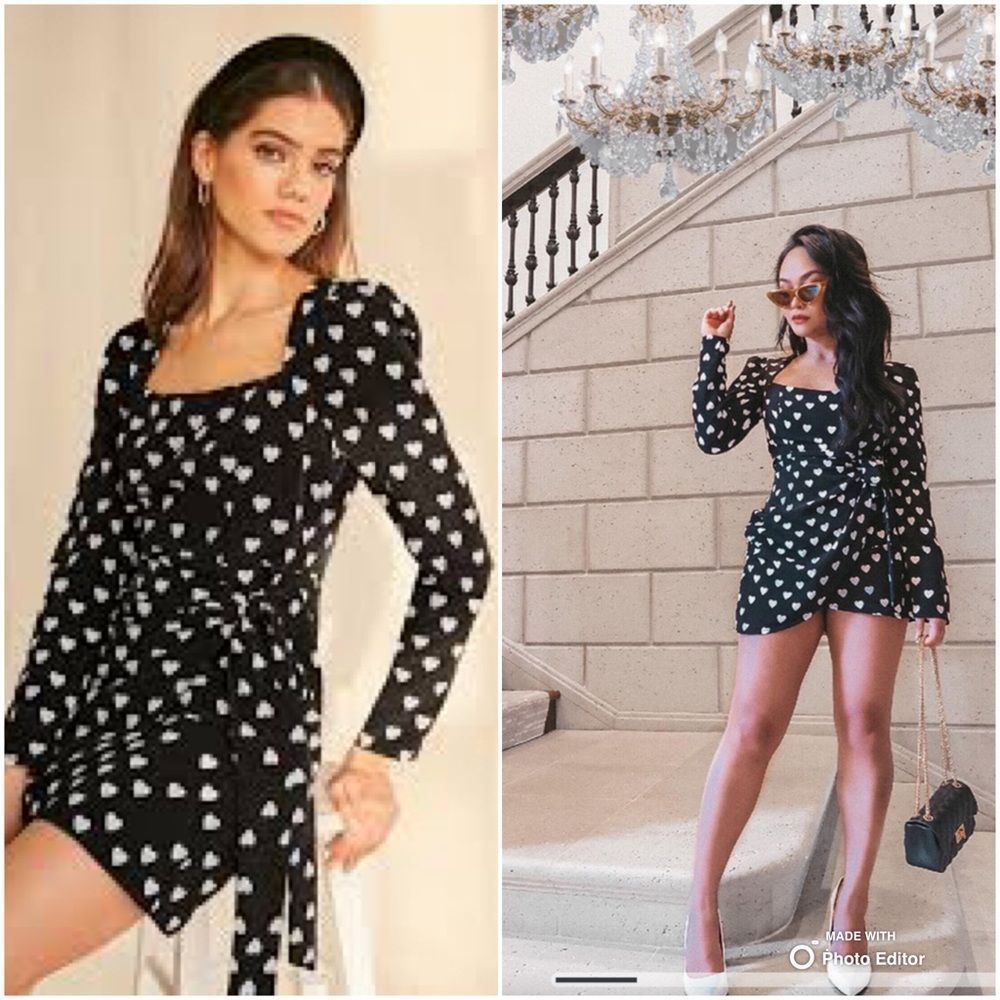 Forever 21 black and white Heart print Faux wrap Dress, size Small